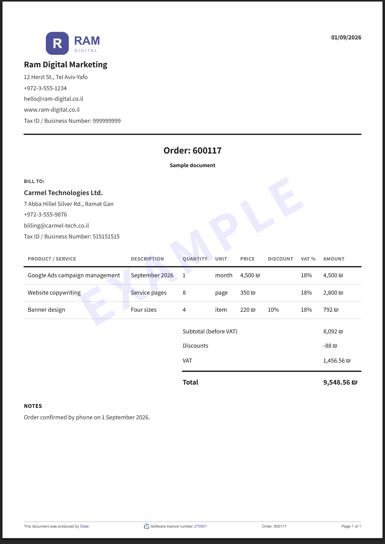 Sample order