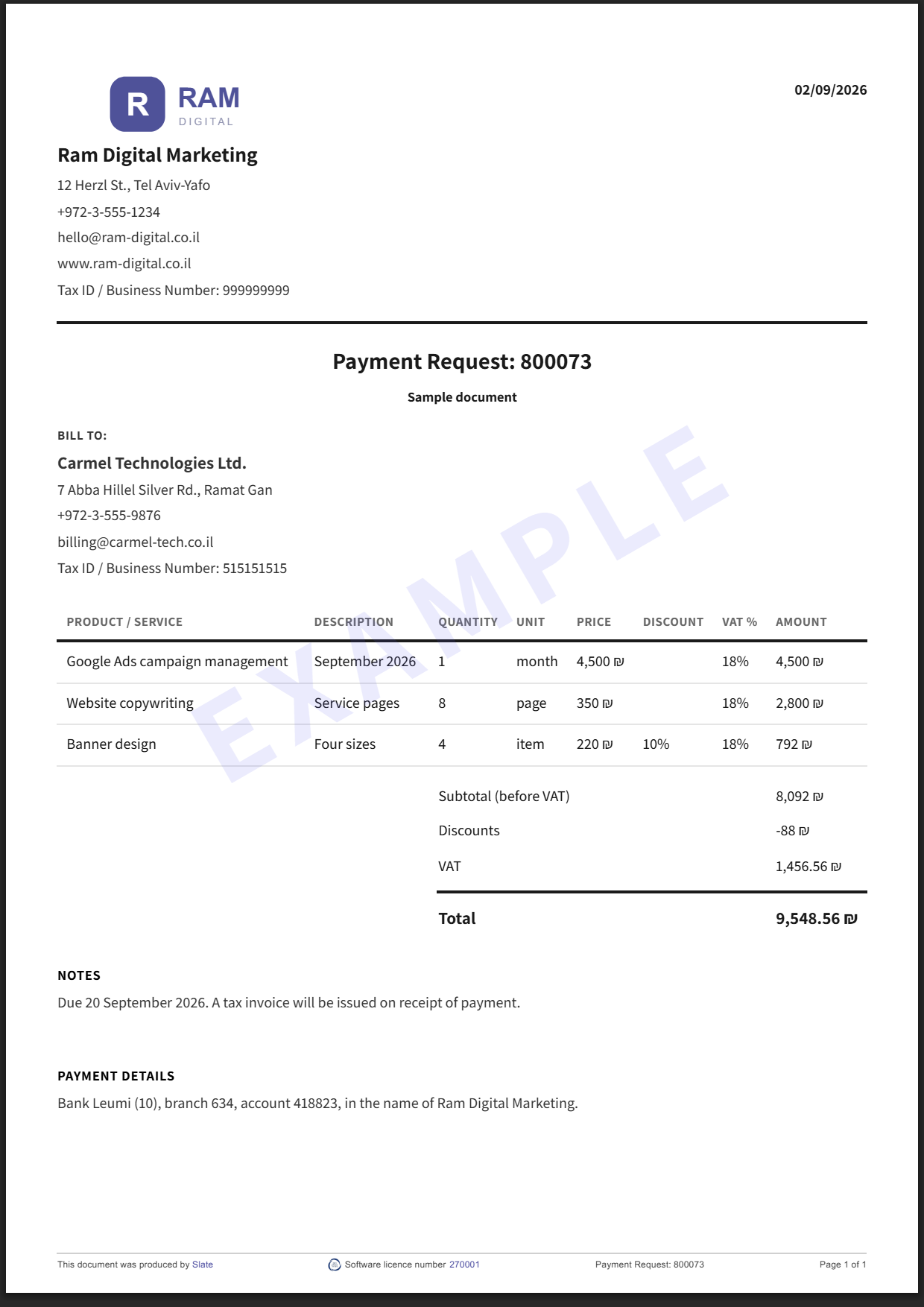 Sample payment request