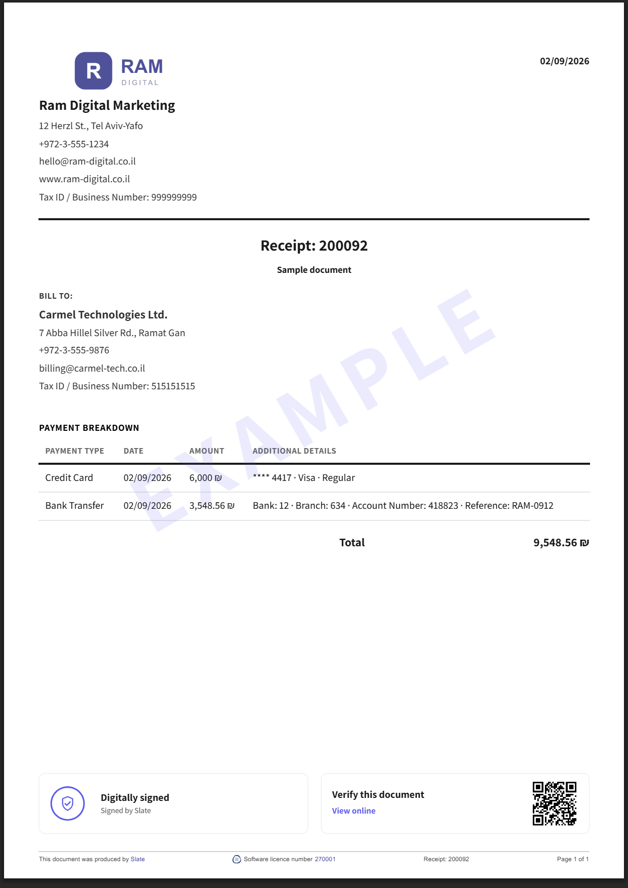 Sample receipt