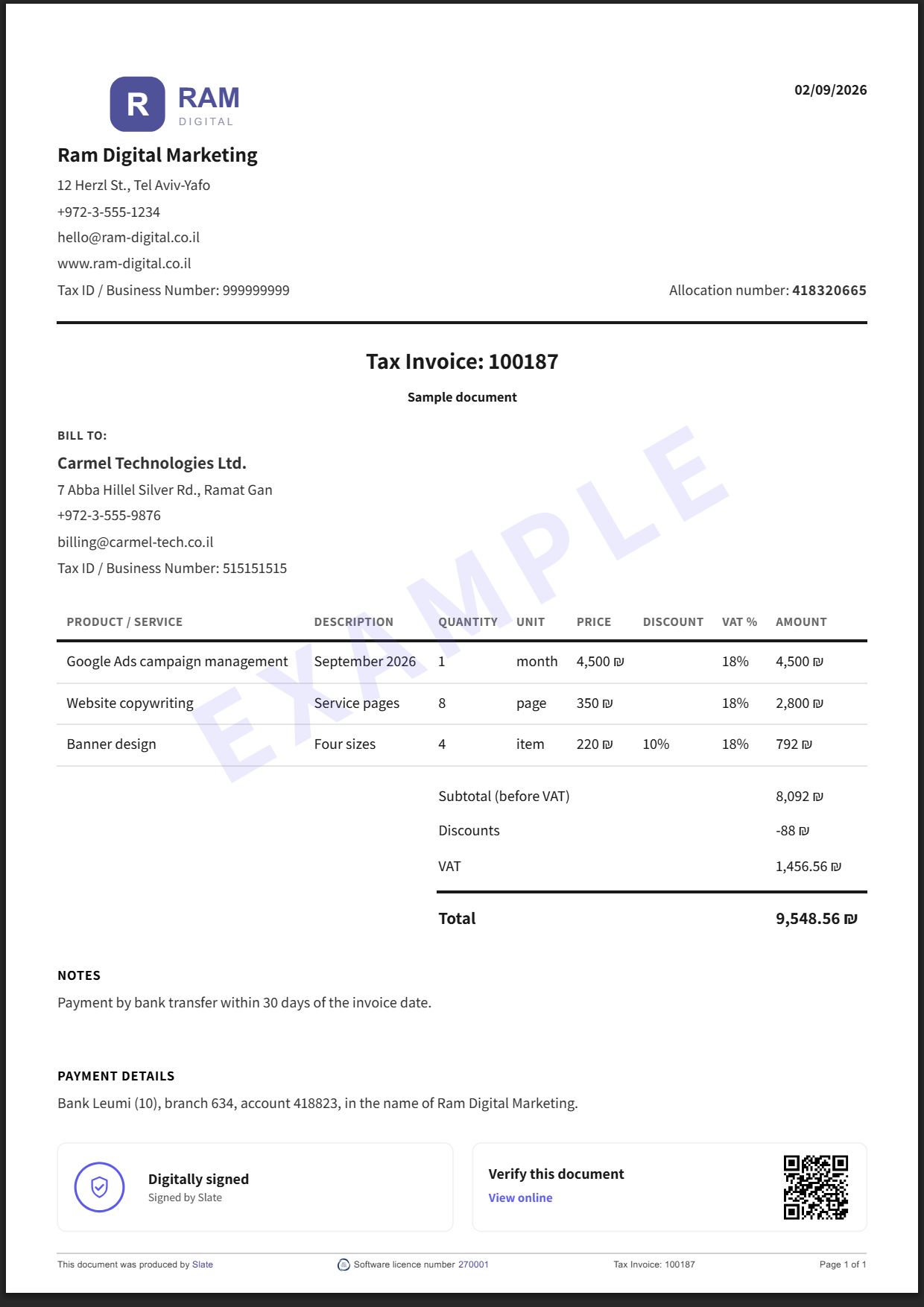 Sample tax invoice