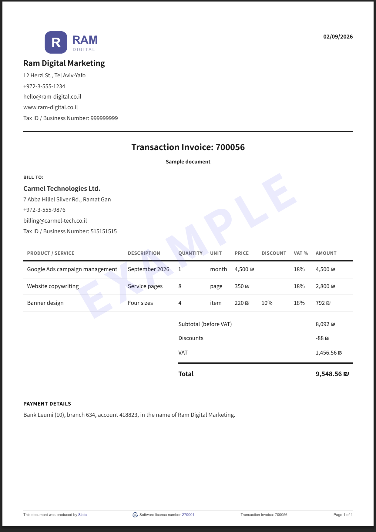 Sample proforma invoice